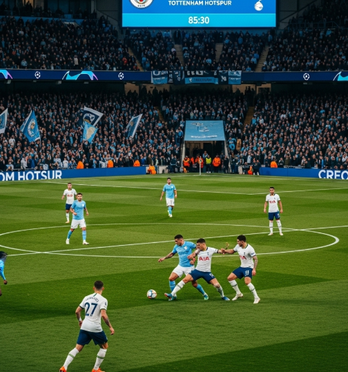 Manchester City and Tottenham Hotspur players in action during a Premier League match
