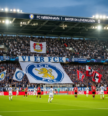 Aerial view of Parken Stadium in Copenhagen, set to host the UEFA Champions League match between København and Bayer Leverkusen on September 18, 2025.