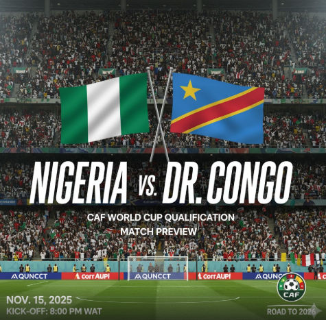 Nigeria vs DR Congo CAF World Cup Qualification match preview banner with team flags and stadium crowd