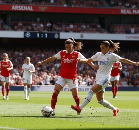 Arsenal Women vs Real Madrid Women UEFA Champions League graphic with logos and November 19 2025 kick-off at Meadow Park