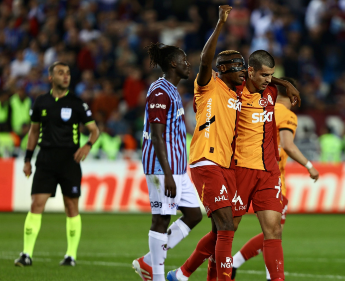 Intense action from a Galatasaray vs Trabzonspor Turkish Super Cup match.