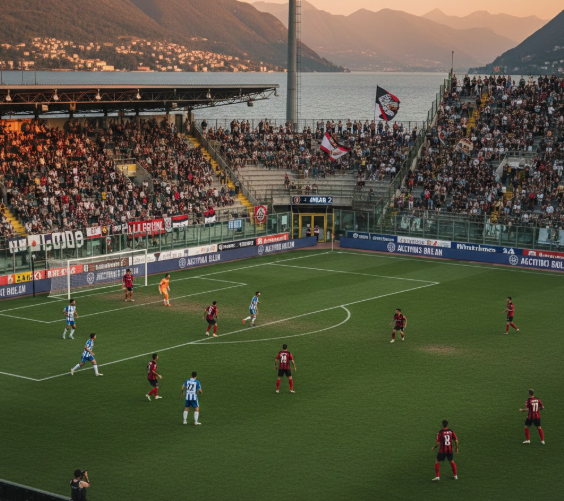 Como players celebrating at Stadio Giuseppe Sinigaglia during Serie A match