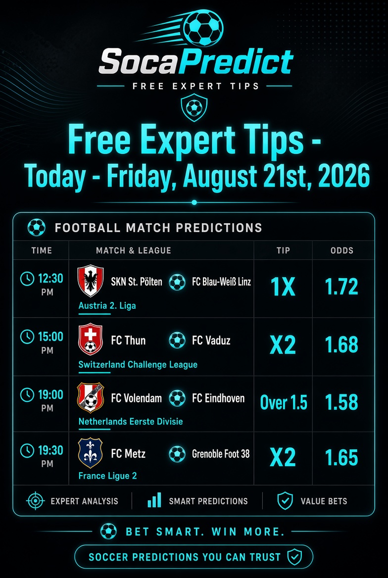 Free Expert Tips – Today – Friday, August 21st, 2026