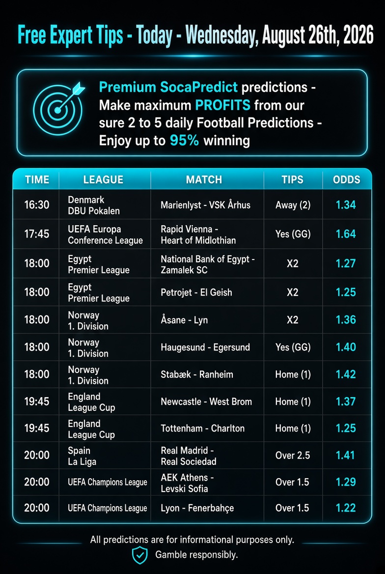 Free Expert Tips - Today - Wednesday, August 26th, 2026